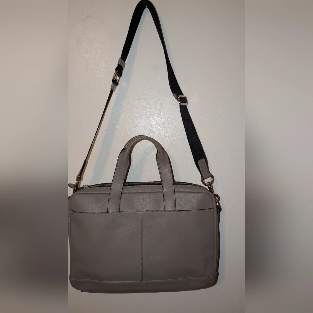 Coach Hudson Leather Briefcase Bag Fog Gray GUC